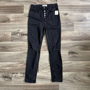 Free People Women's Button Front High Waisted Distressed Skinny Jean Size 29